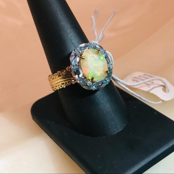 🐬MARKDOWN SALE111 NWT Gems enVogue PalladiumSilver Opal&Topaz Ring - Picture 4 of 16